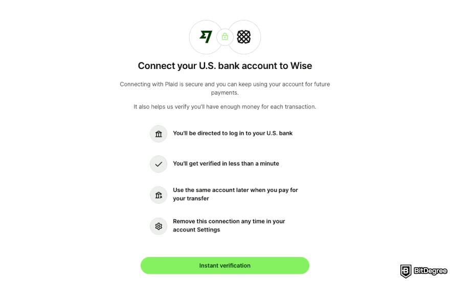 How to withdraw from savings account: click [Instant verification] on Wise.