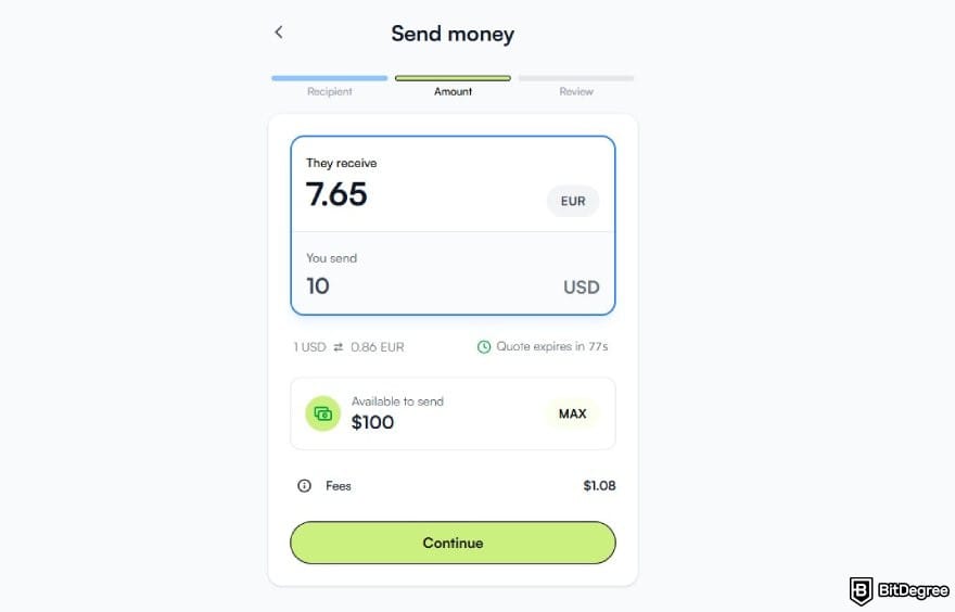 How to withdraw money from Skrill: the transfer amount page on Ogvio.