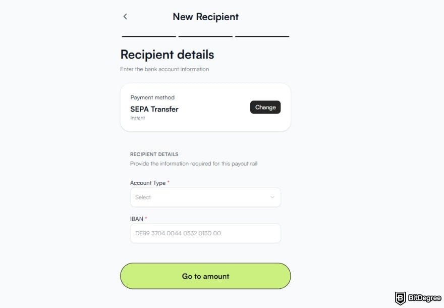 How to withdraw money from Skrill: the recipient details page on Ogvio.