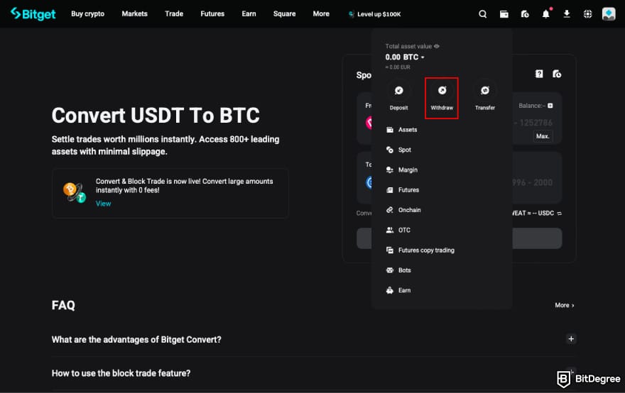 How to withdraw money from Sweatcoin: click [Withdraw] on Bitget.