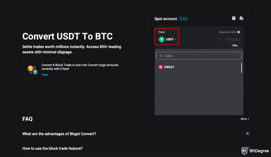 How to withdraw money from Sweatcoin: choose SWEAT on Bitget's conversion panel. How to withdraw money from Sweatcoin: choose SWEAT on Bitget's conversion panel.
