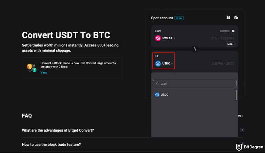 How to withdraw money from Sweatcoin: choose USDC as the token you want to convert to on Bitget. How to withdraw money from Sweatcoin: choose USDC as the token you want to convert to on Bitget.