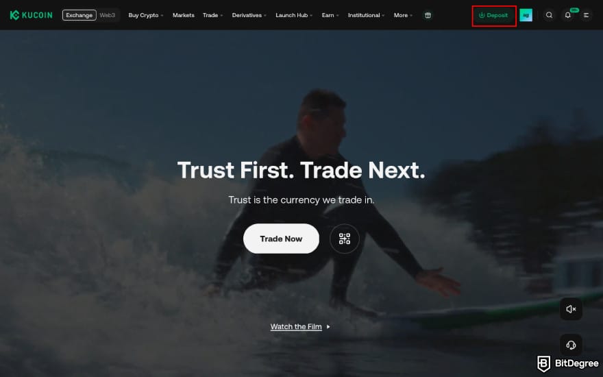How to withdraw money from Sweatcoin: click [Deposit] on KuCoin.