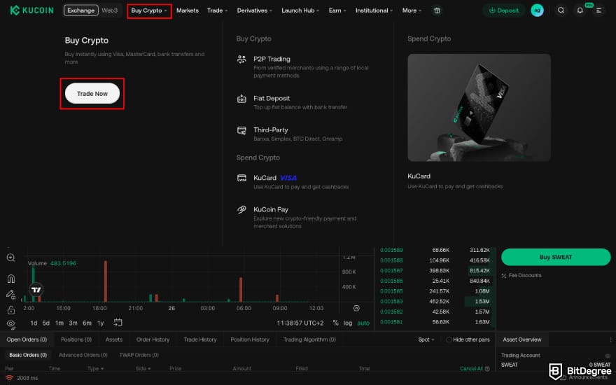 How to withdraw money from Sweatcoin: click [Trade Now] on KuCoin.