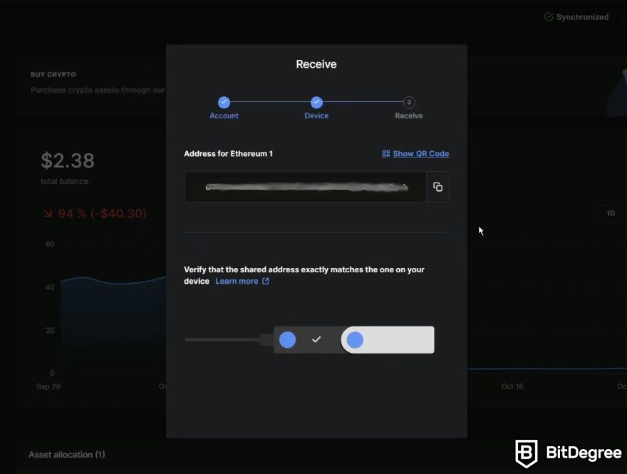 How to withdraw money from Trust Wallet: copy the Ledger address.