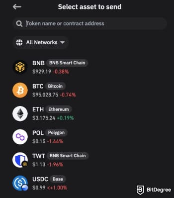 How to withdraw money from Trust Wallet: Trust Wallet's asset selection interface.