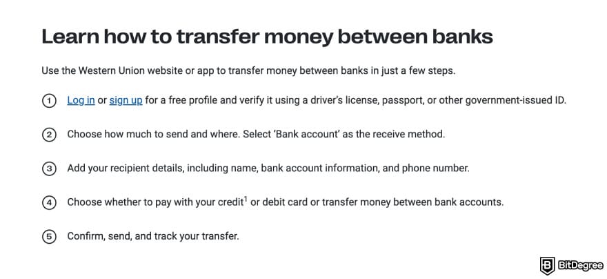 How to withdraw money from Western Union: Western Union transfer money between banks page.