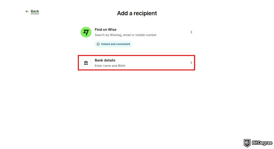 How to withdraw money from Wise to bank account: click [Bank details].