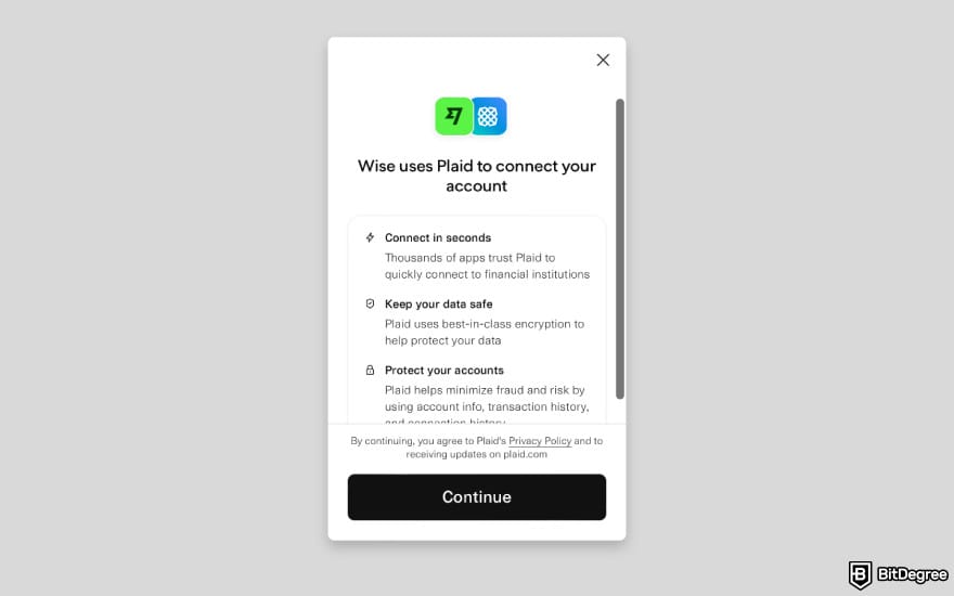 How to withdraw money from Wise to bank account: click [Continue].
