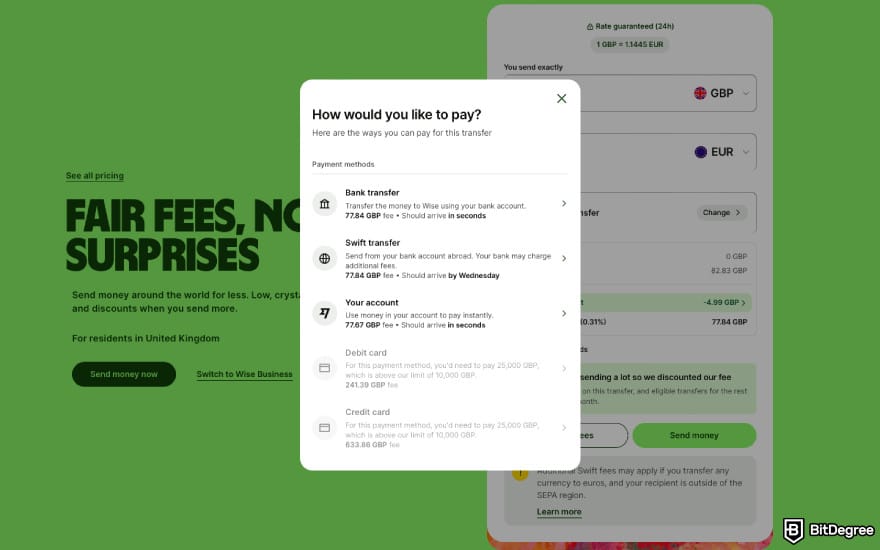 How to withdraw money from Wise to bank account: a screenshot of Wise's transfer time estimates. How to withdraw money from Wise to bank account: a screenshot of Wise's transfer time estimates.