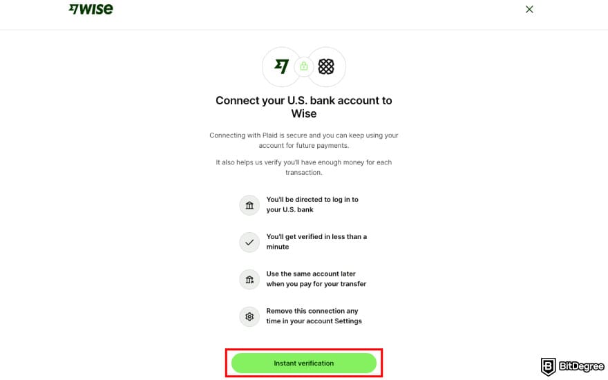 How to withdraw money from Wise to bank account: click [Instant verification].