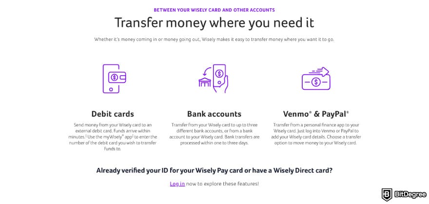 How to withdraw money from Wisely card: a screenshot of Wisely's withdrawal methods. How to withdraw money from Wisely card: a screenshot of Wisely's withdrawal methods.