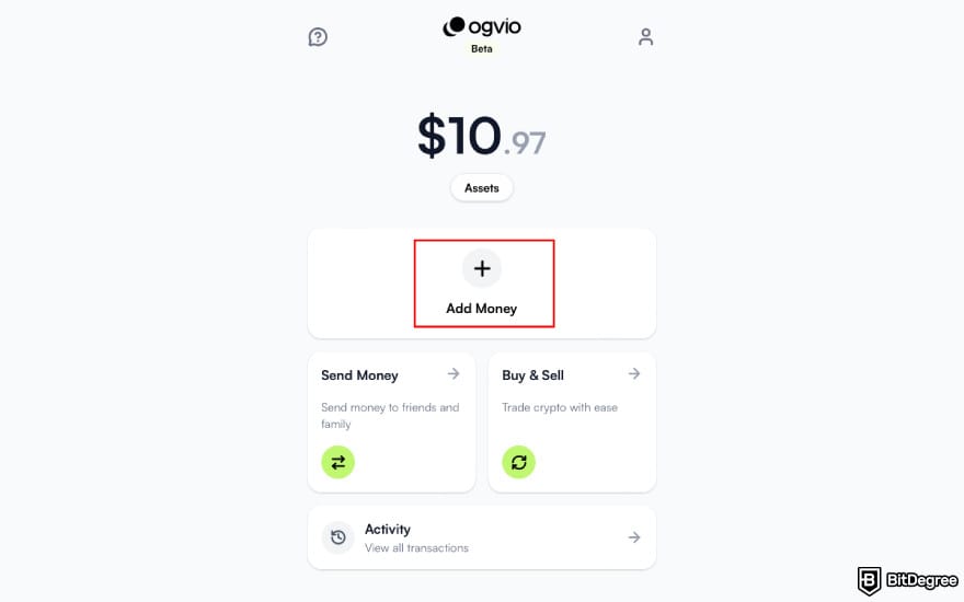 How to transfer money from Wisely card: click [Add Money] on Ogvio.