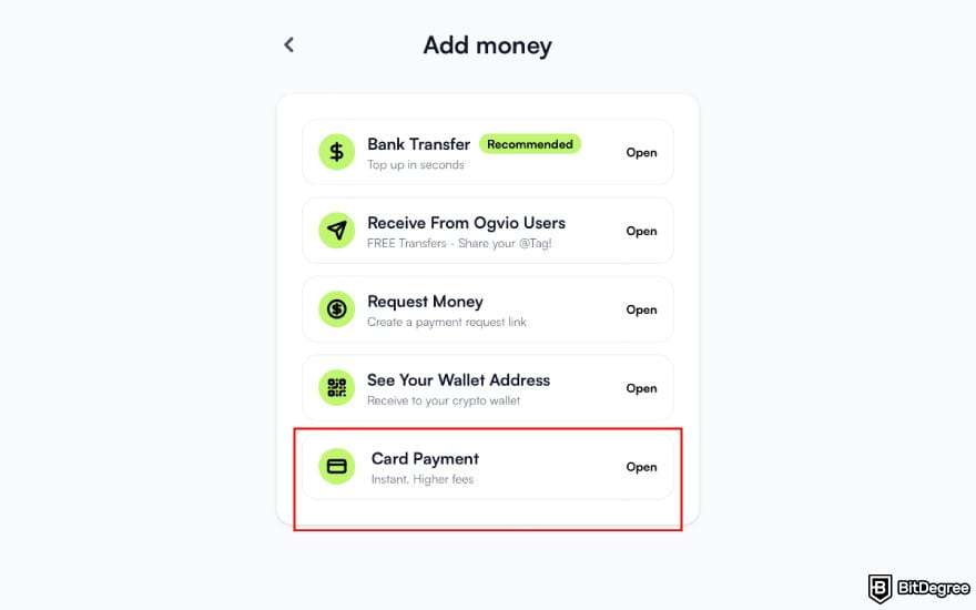 How to transfer money from Wisely card: click [Card Payment] on Ogvio.