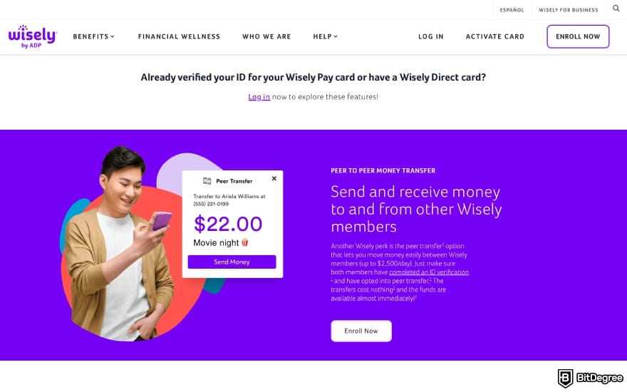 How to withdraw money from Wisely card: a screenshot of Wisely's Peer Transfer feature description. How to withdraw money from Wisely card: a screenshot of Wisely's Peer Transfer feature description.