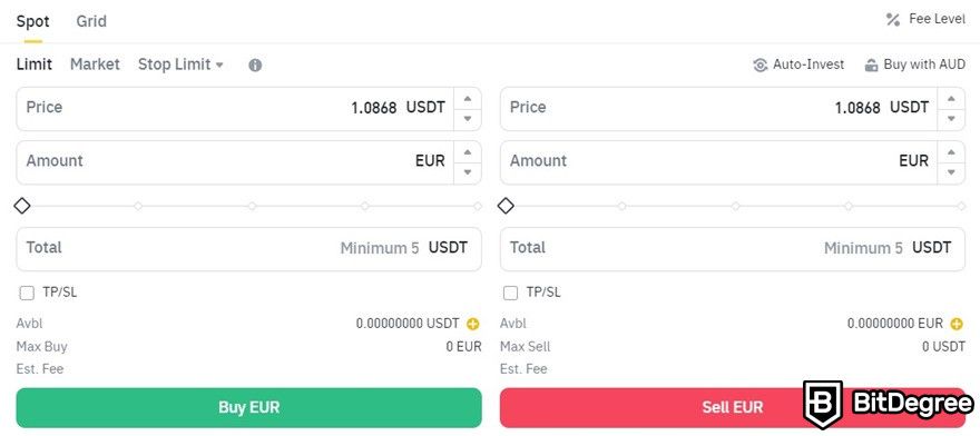 How to withdraw USDT to bank account: buy and sell orders on Binance trading page.