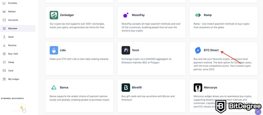 How to withdraw USDT  to bank account: BTC Direct on Ledger Live.