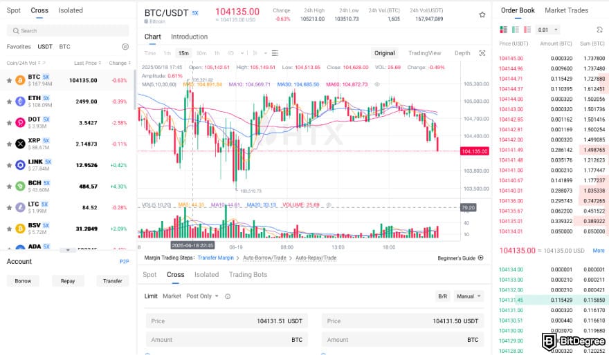 HTX fees: a screenshot of HTX's margin trading platform.