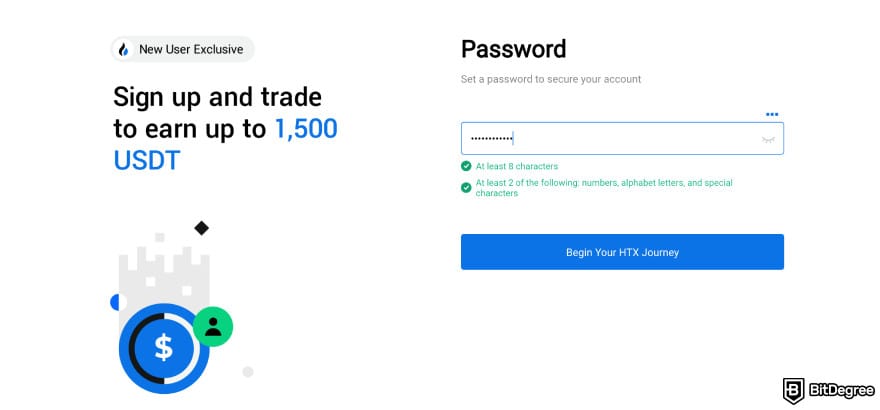 Huobi exchange review: set a password.