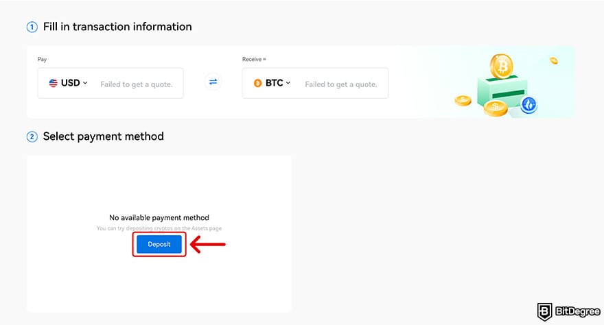 Huobi exchange review: deposit funds into your account to complete a purchase.
