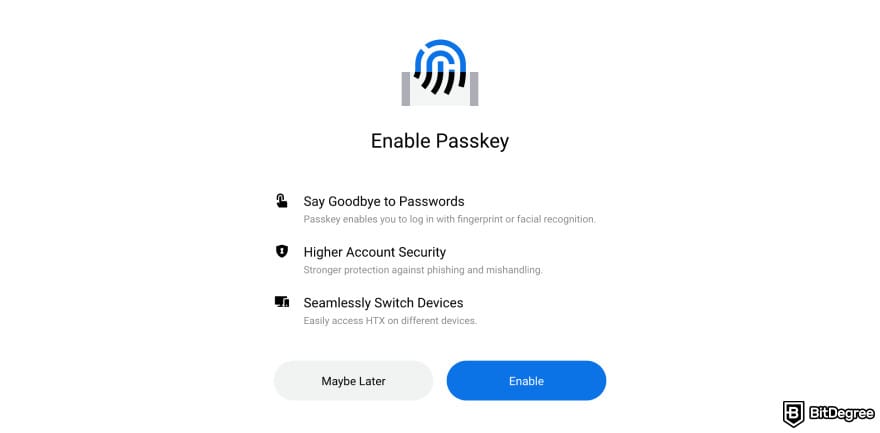 Huobi exchange review: enable passkey for your account.