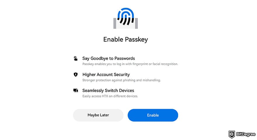 Huobi exchange review: enable passkey for your account.