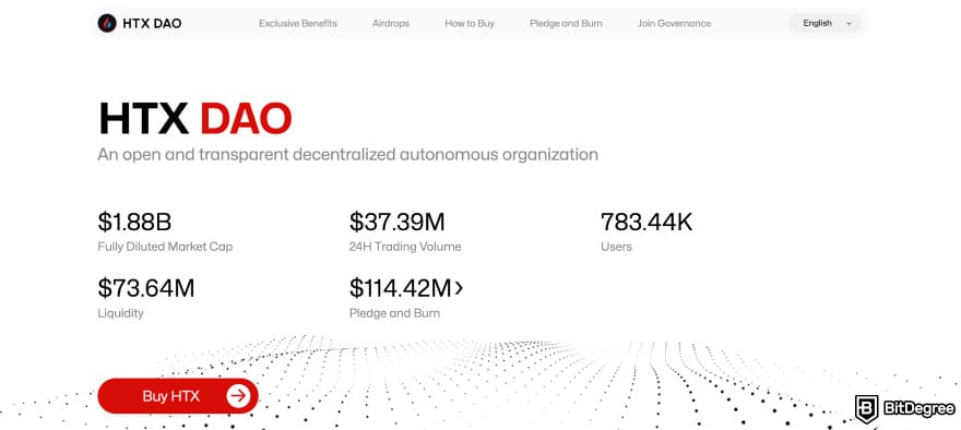 Huobi exchange review: HTX DAO website mainpage.