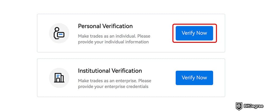Huobi exchange review: personal verification.