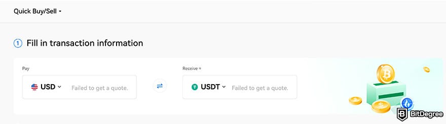 Huobi exchange review: Quick Buy/Sell on HTX where you can buy crypto with fiat.
