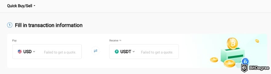 Huobi exchange review: Quick Buy/Sell on HTX where you can buy crypto with fiat.
