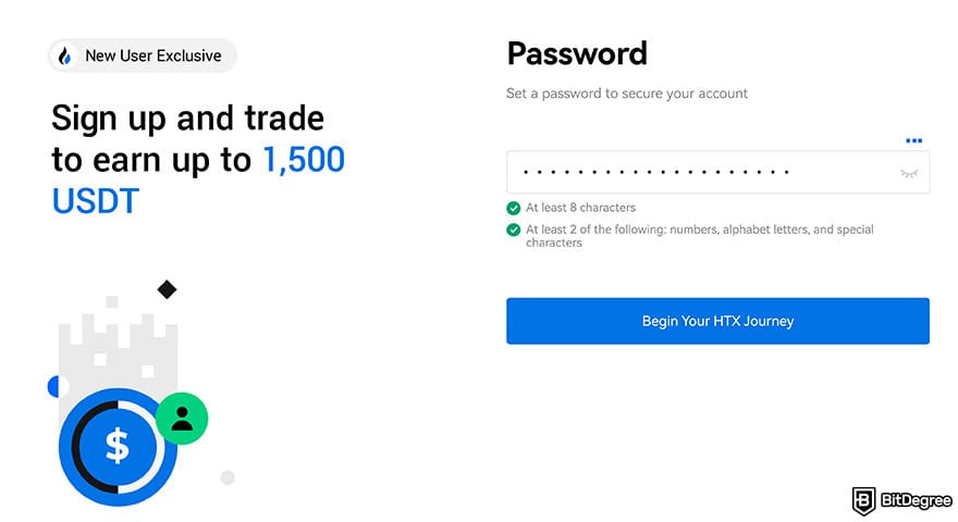 Huobi exchange review: set a password.