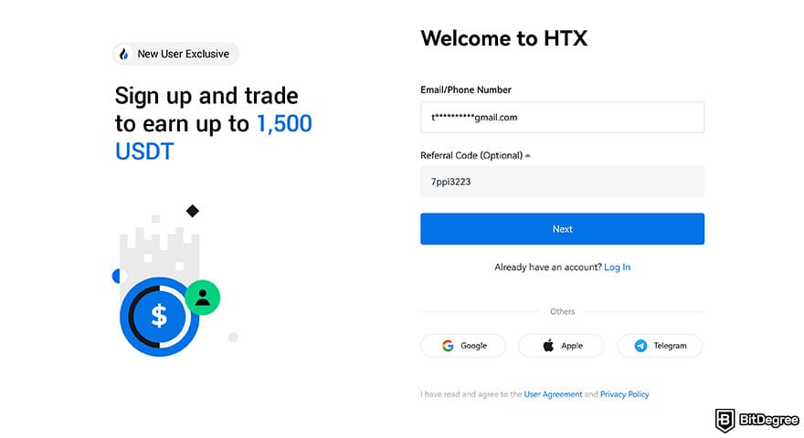 Huobi exchange review: write your email to create your account.