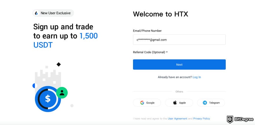 Huobi exchange review: write your email to create your account.