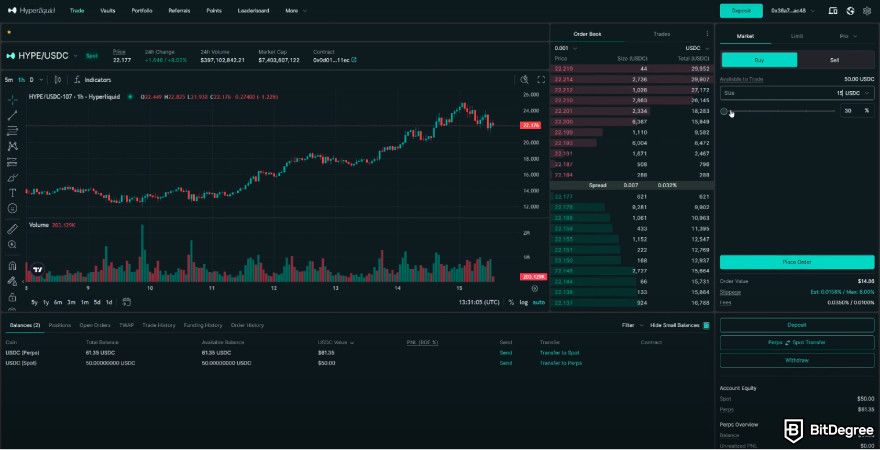 Hyperliquid review: a screenshot of Hyperliquid's withdrawal panel.