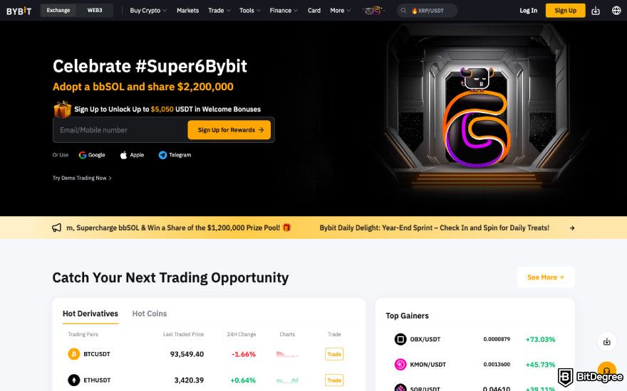 Hyperliquid review: a screenshot of Bybit's landing page.