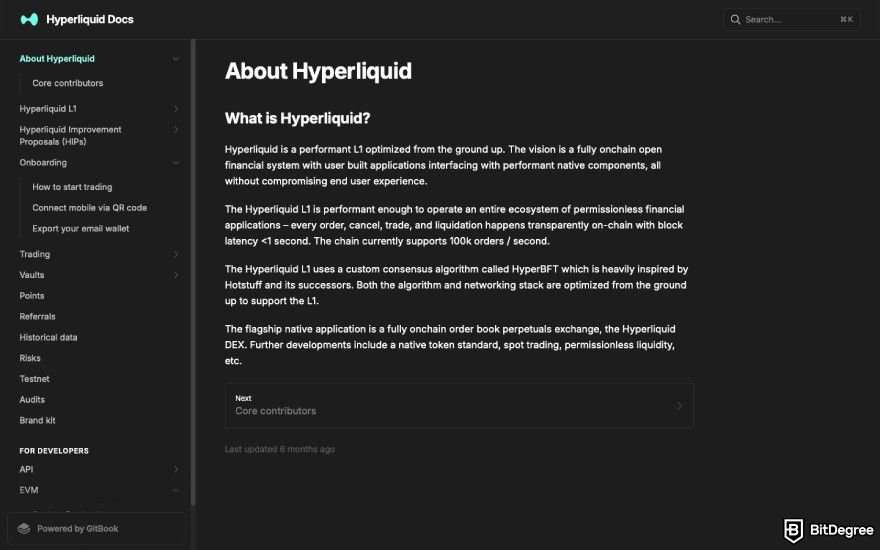 Hyperliquid review: a screenshot of Hyperliquid's documentation.