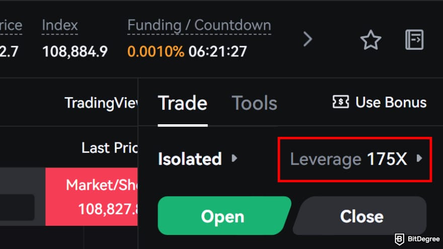 How to use Toobit: open the leverage setting.