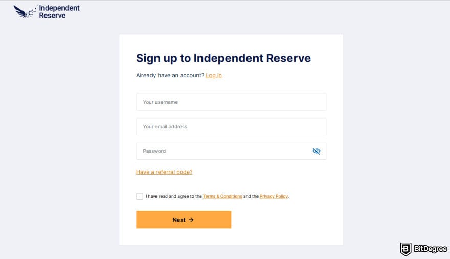 Independent Reserve referral code: the sign-up page with the Independent Reserve referral code. Independent Reserve referral code: the sign-up page with the Independent Reserve referral code.