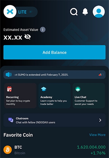 Indodax review: the Indodax Mobile app interface.