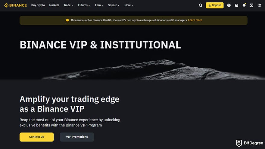 Institutional crypto exchanges: Binance VIP & Institutional page.