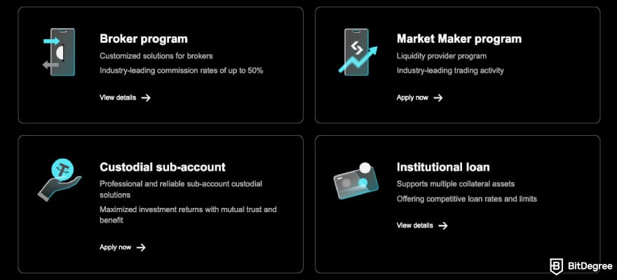 Лучшие институциональные криптобиржи: особенности Bitget для институциональных клиентов, такие как брокерская программа, программа маркет мейкеров и так далее.
