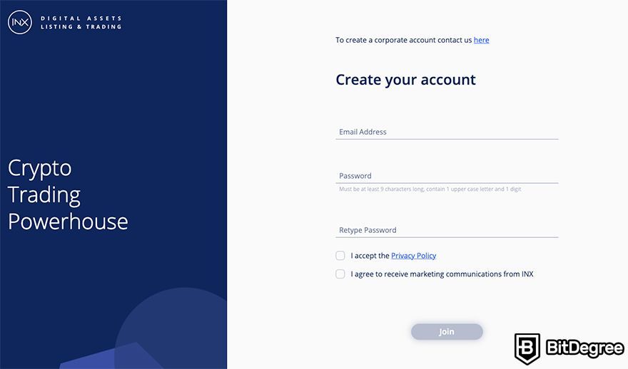 INX exchange review: create your account.