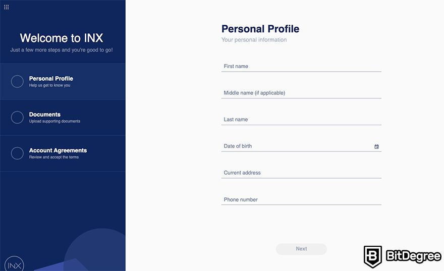 INX exchange review: personal information.