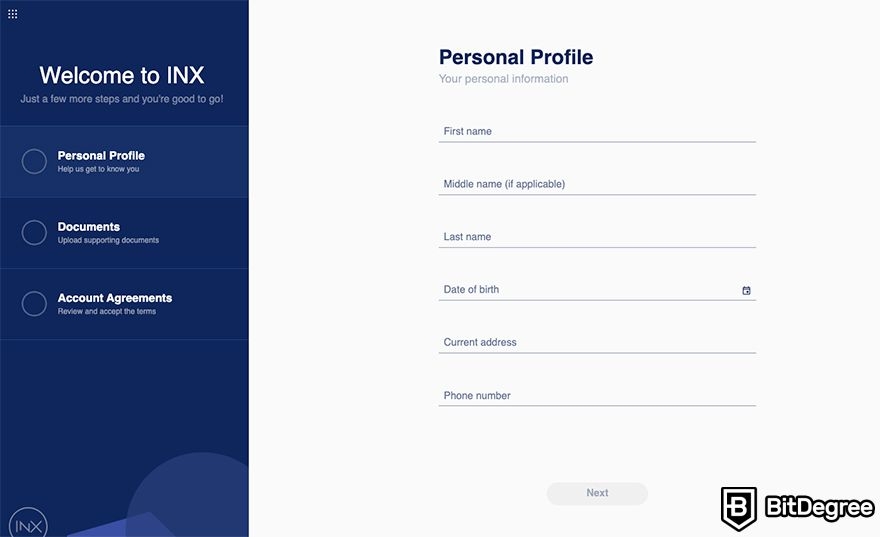 INX exchange review: personal information.