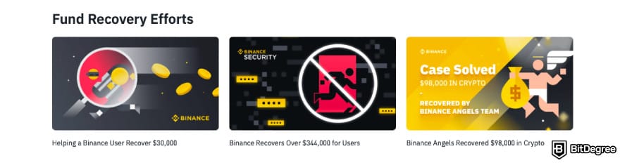 Is Binance safe: a screenshot of Binance recovery efforts.
