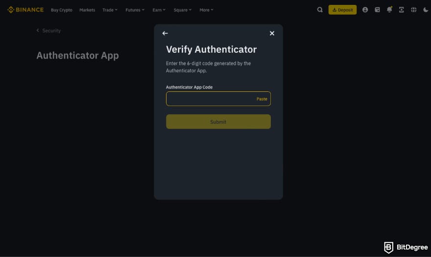 Is Binance safe: click Submit.
