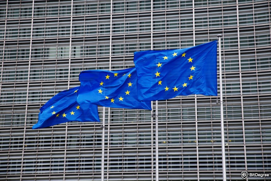 Is Bitcoin legal: the European Union flags.
