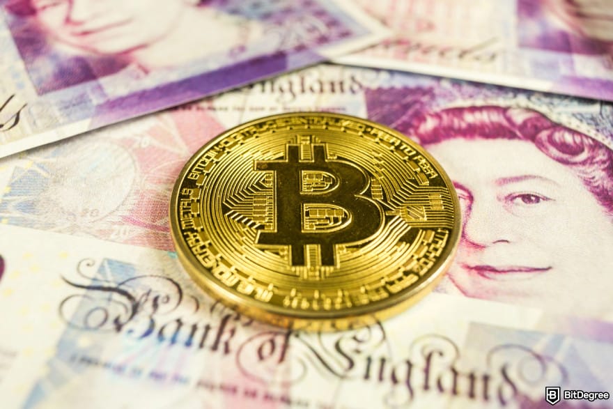 Is Bitcoin legal: Bitcoin on top of British Pound sterling bills.