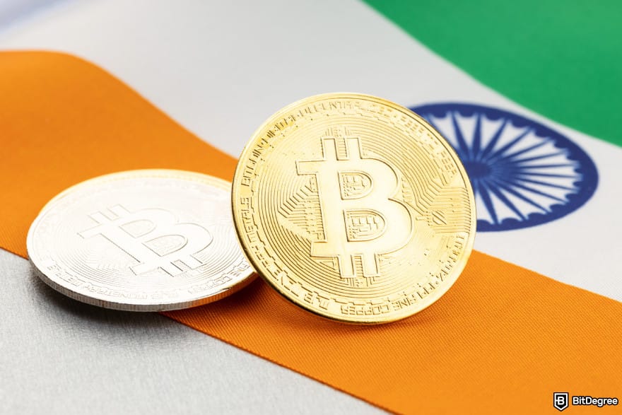 Is Bitcoin legal: Bitcoins on top of the Indian flag.