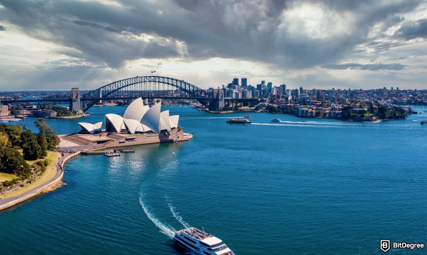 Is Bitcoin legal: the coast of Sydney, Australia, with a view of the Opera House.